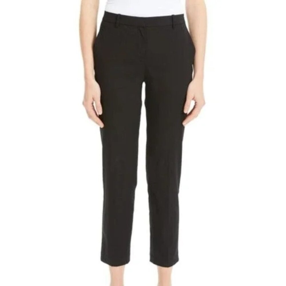 Theory Tailor Trouser Women's 8 Black C_Eco Crunch Wash Linen Blend Ankle Pants